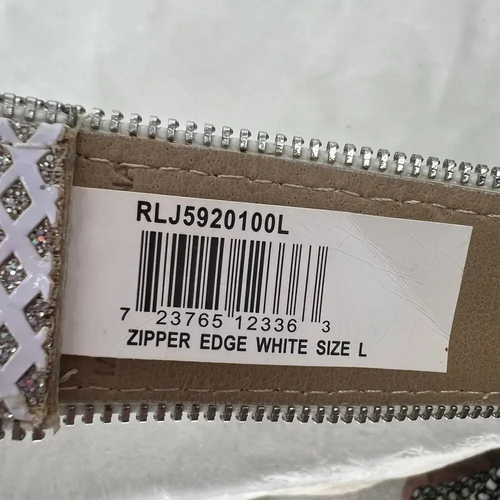 RELIC BRAND White Diamond & Iridescent Silver Pattern Belt L Fairy Glam Kitschy